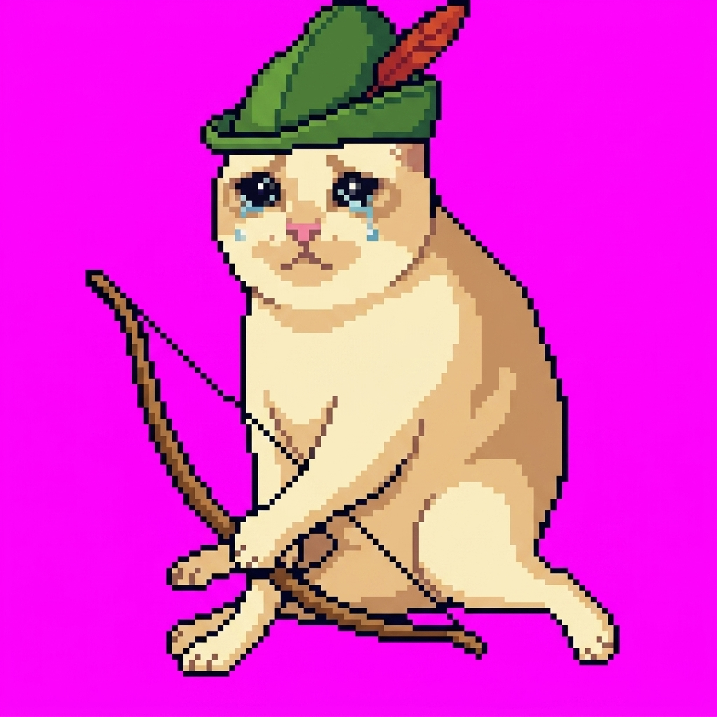 the crying cat archer, sitting meme pose